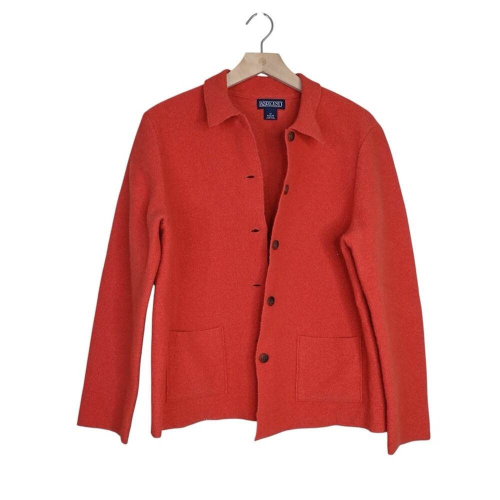 Lands' End Women's 12 100% Wool Button Front Jacket in Orange